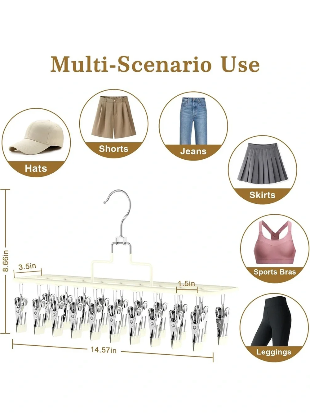 Multi-Clip Hanging Dryer Rack in Cream - 32 Stainless Clips